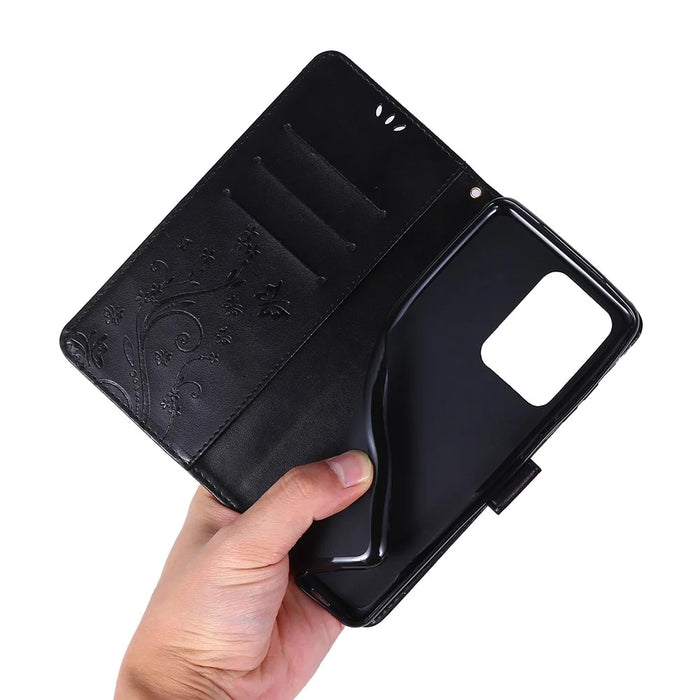 Imprint Butterflies Wallet Stand Flip Leather Phone Case for Samsung Galaxy S20 Ultra - Black - 6