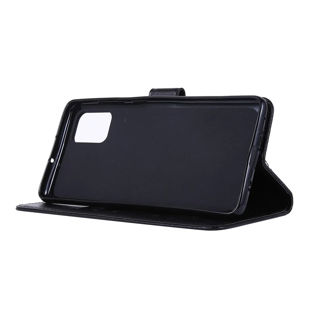 Imprint Butterflies Wallet Stand Flip Leather Phone Case for Samsung Galaxy A71 A715 - Black - 3