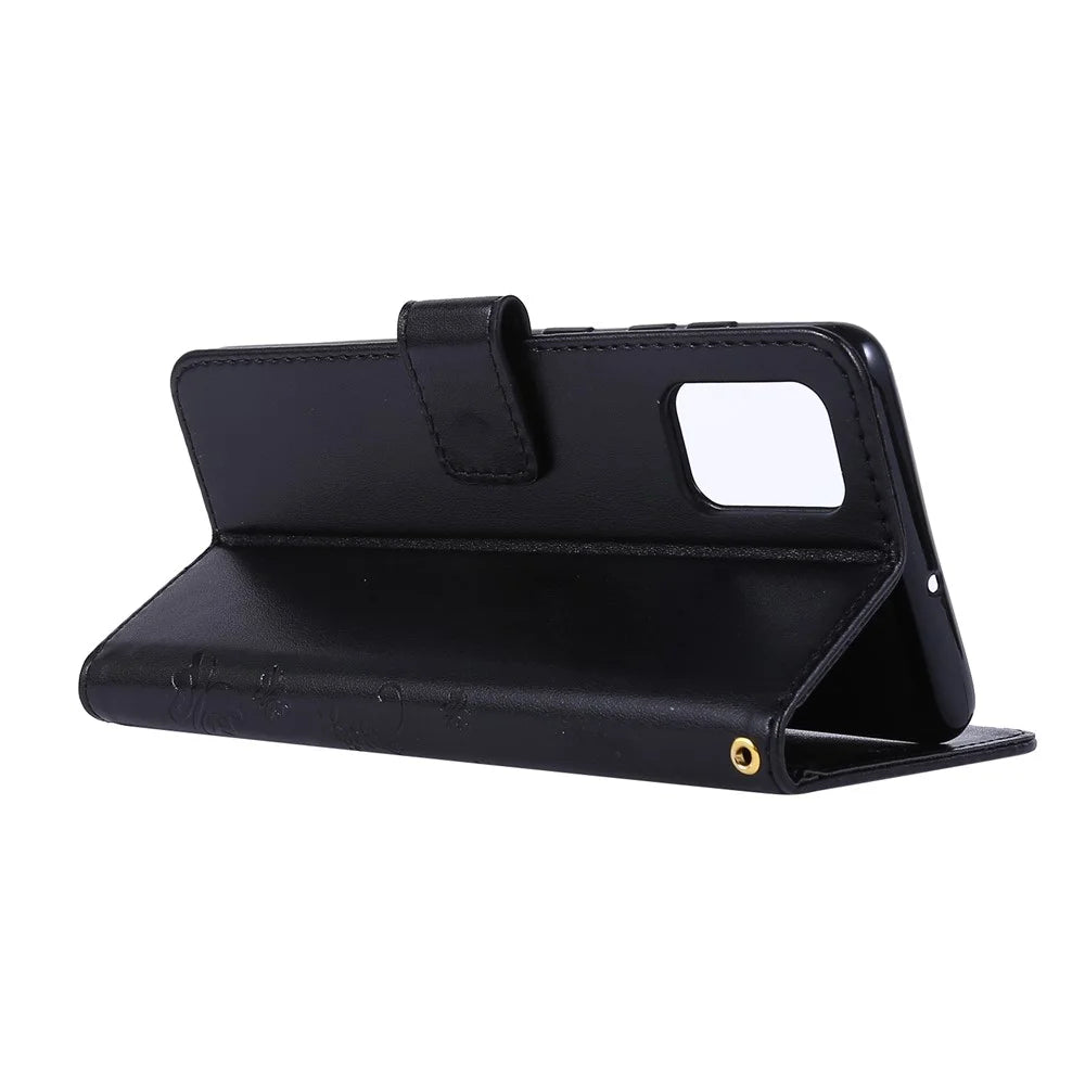 Imprint Butterflies Wallet Stand Flip Leather Phone Case for Samsung Galaxy A71 A715 - Black - 4