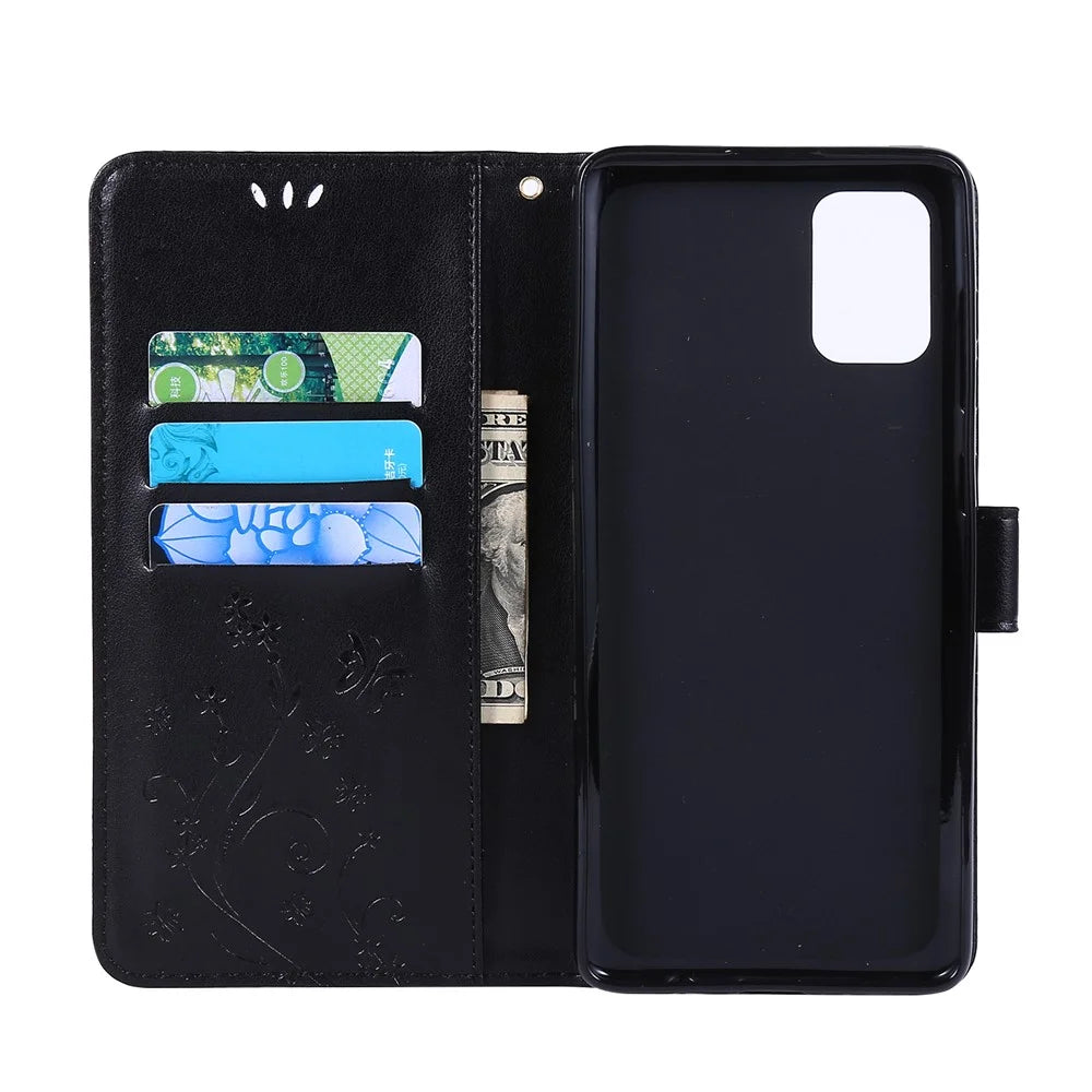 Imprint Butterflies Wallet Stand Flip Leather Phone Case for Samsung Galaxy A71 A715 - Black - 5