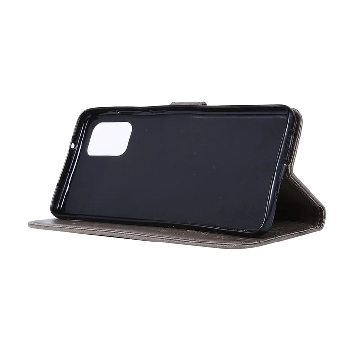 Imprint Butterflies Wallet Stand Flip Leather Phone Case for Samsung Galaxy S20 Plus - Grey - 3