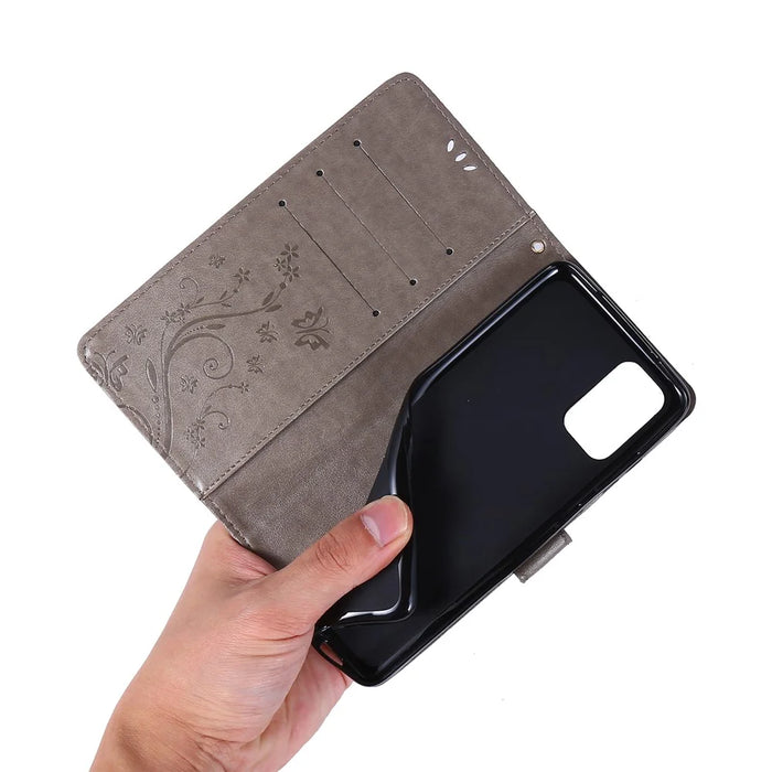Imprint Butterflies Wallet Stand Flip Leather Phone Case for Samsung Galaxy S20 Plus - Grey - 6