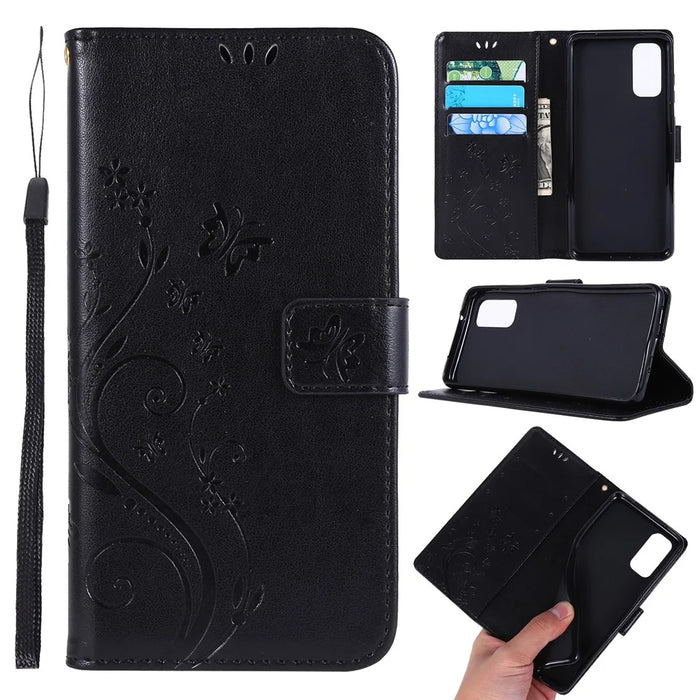 Imprint Butterflies Wallet Stand Flip Leather Case for Samsung Galaxy S20 4G/S20 5G - Black - 1