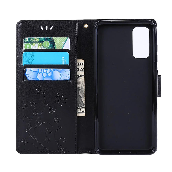 Imprint Butterflies Wallet Stand Flip Leather Case for Samsung Galaxy S20 4G/S20 5G - Black - 5