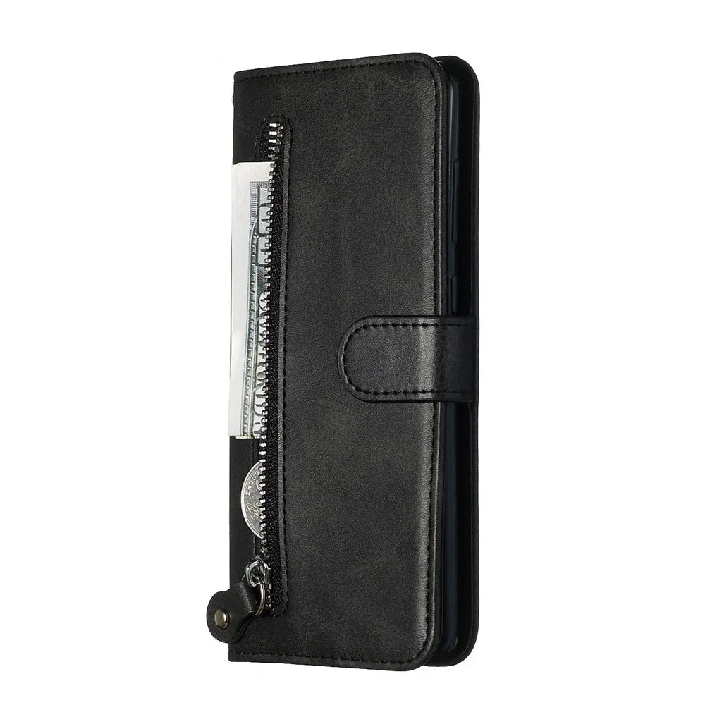 For Samsung Galaxy A71 PU Leather Cases with Zipper Pocket Wallet Phone Cover Stand - Black - 4