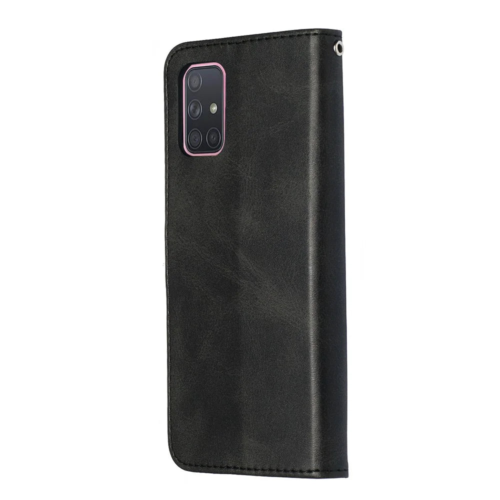 For Samsung Galaxy A71 PU Leather Cases with Zipper Pocket Wallet Phone Cover Stand - Black - 5