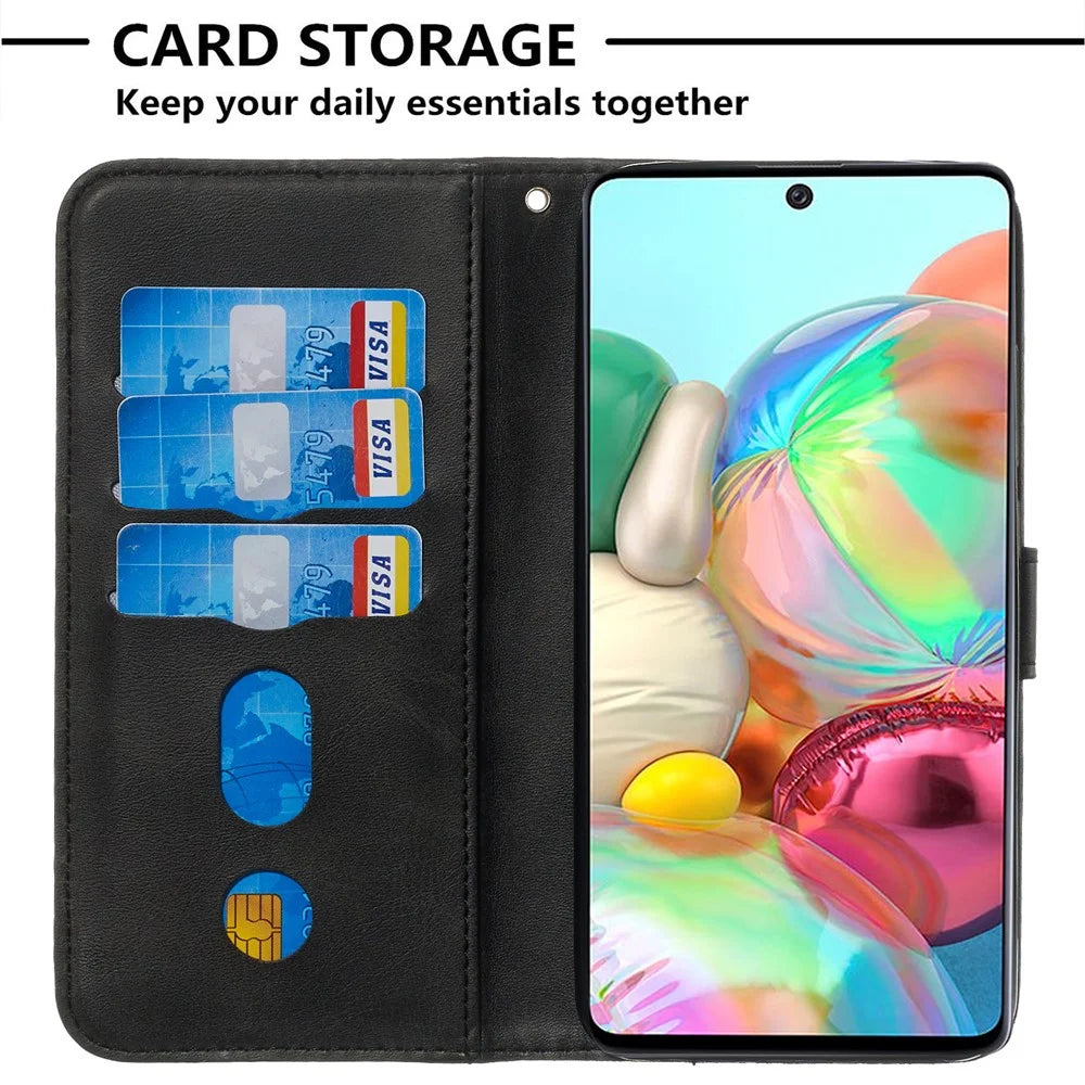 For Samsung Galaxy A71 PU Leather Cases with Zipper Pocket Wallet Phone Cover Stand - Black - 6