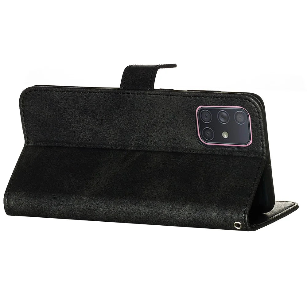 For Samsung Galaxy A71 PU Leather Cases with Zipper Pocket Wallet Phone Cover Stand - Black - 7
