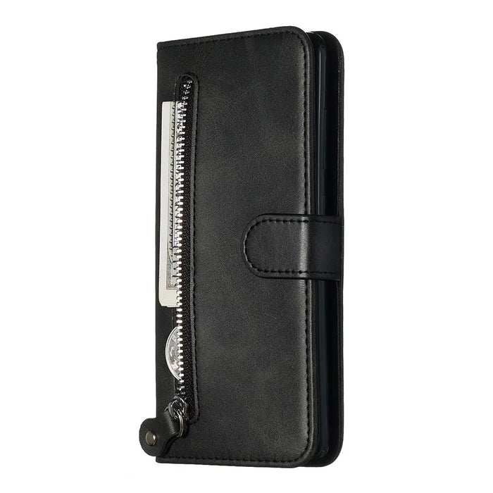 For Samsung Galaxy A51 PU Leather Cases with Zipper Pocket Wallet Phone Cover Stand - Black - 4