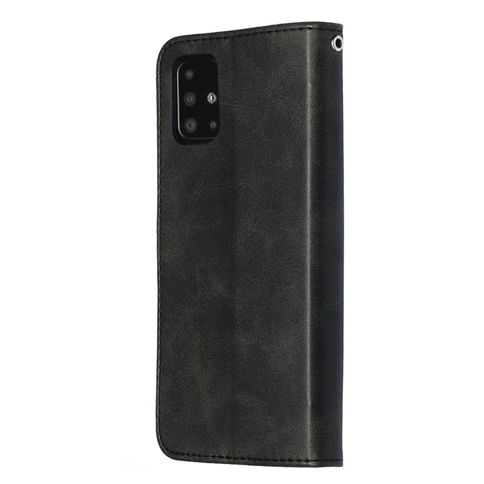 For Samsung Galaxy A51 PU Leather Cases with Zipper Pocket Wallet Phone Cover Stand - Black - 5