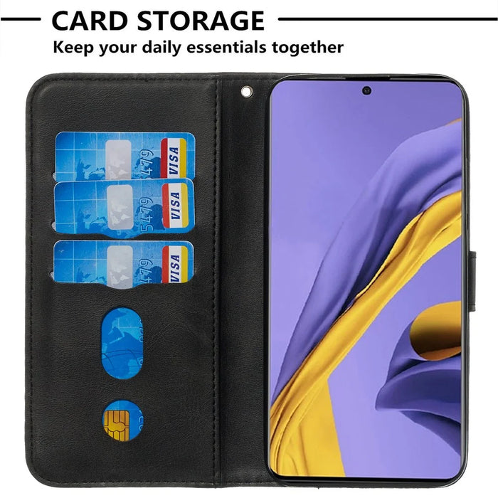 For Samsung Galaxy A51 PU Leather Cases with Zipper Pocket Wallet Phone Cover Stand - Black - 6