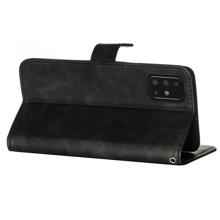 For Samsung Galaxy A51 PU Leather Cases with Zipper Pocket Wallet Phone Cover Stand - Black - 7