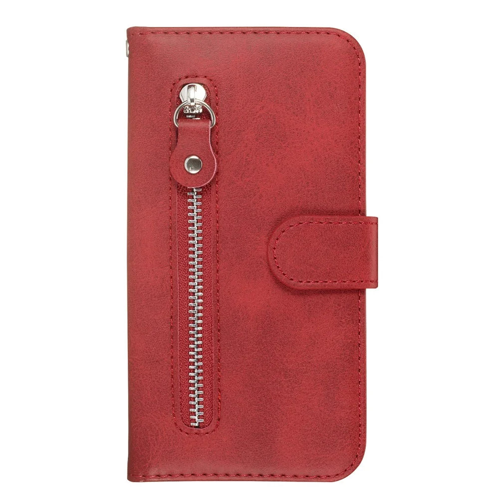 For Samsung Galaxy S20 Ultra PU Leather Cases with Zipper Pocket Wallet Phone Cover Stand - Red - 3