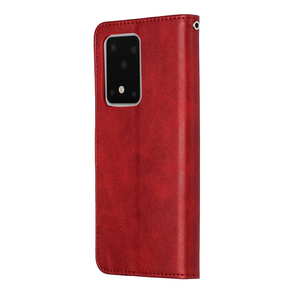For Samsung Galaxy S20 Ultra PU Leather Cases with Zipper Pocket Wallet Phone Cover Stand - Red - 5