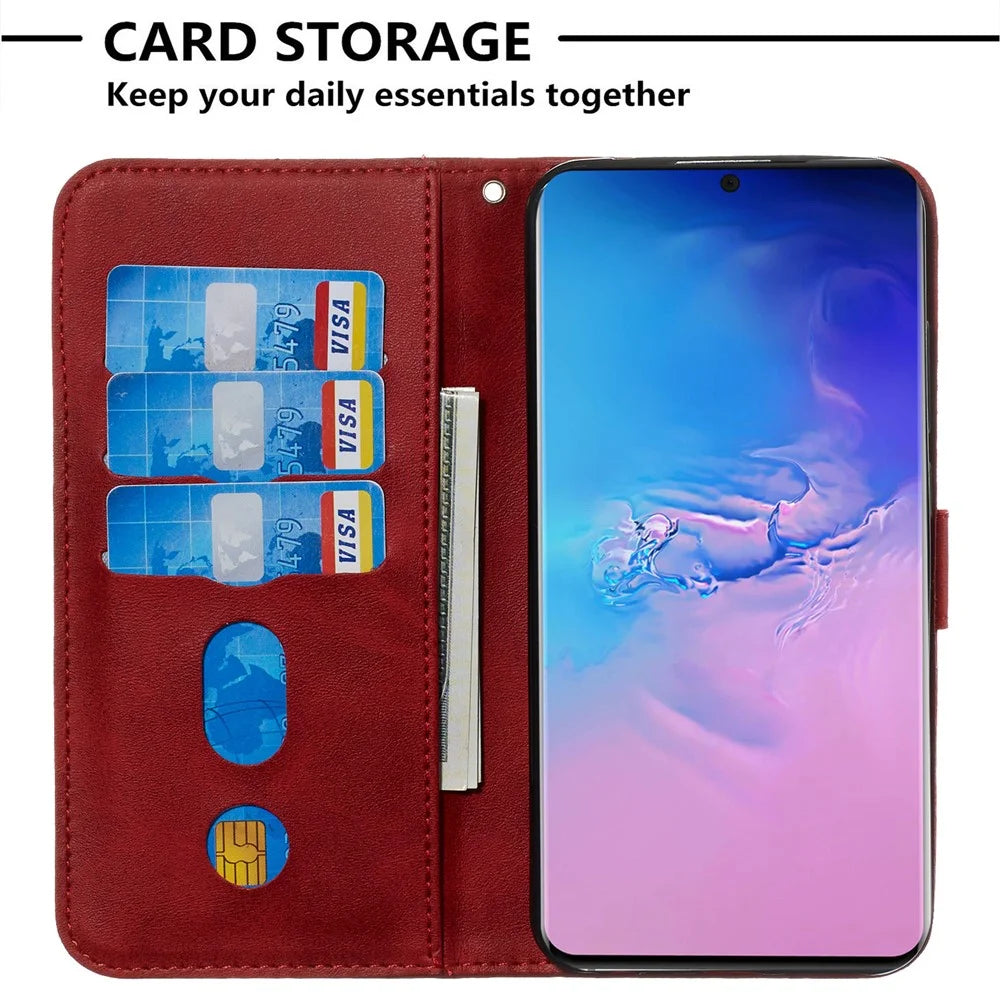 For Samsung Galaxy S20 Ultra PU Leather Cases with Zipper Pocket Wallet Phone Cover Stand - Red - 6
