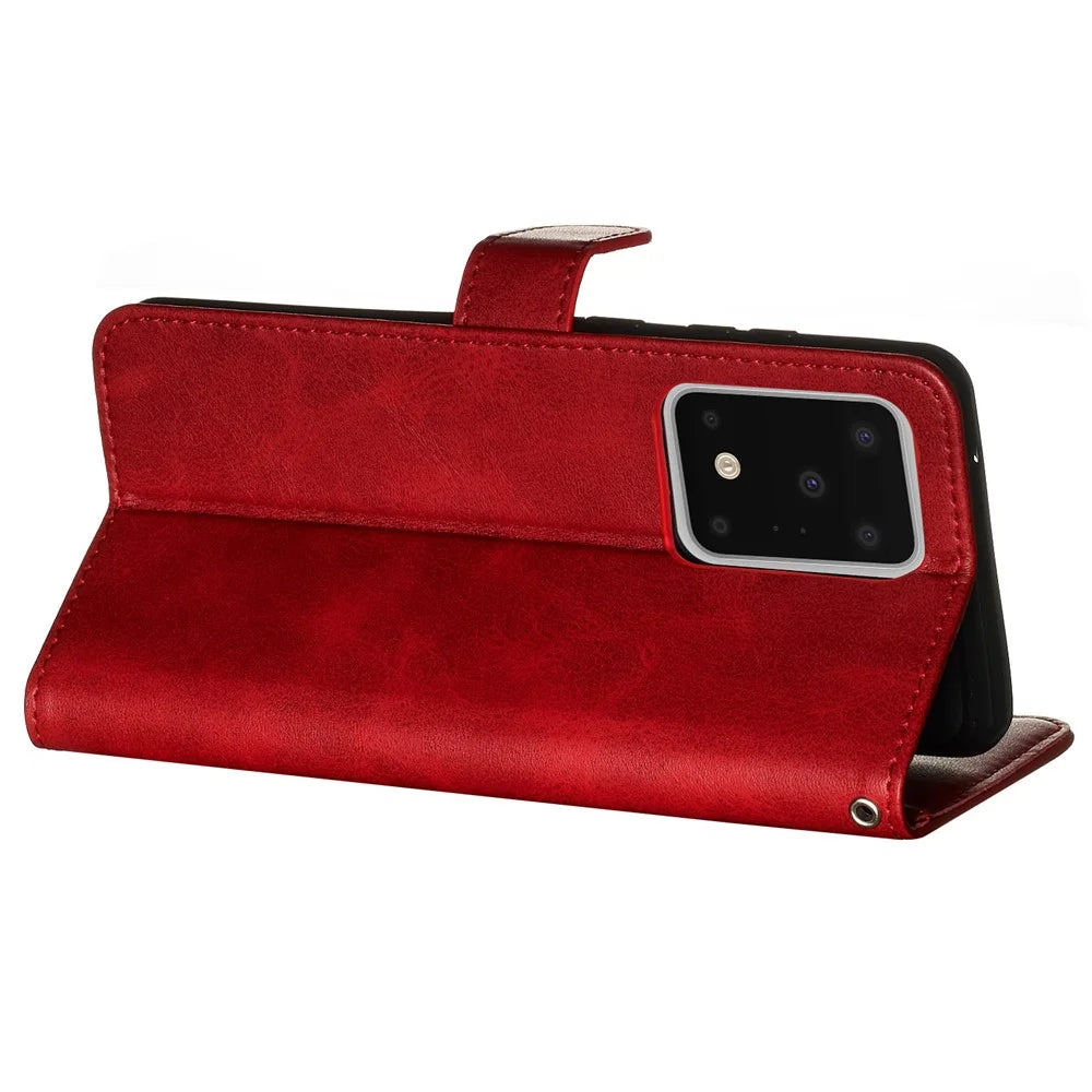 For Samsung Galaxy S20 Ultra PU Leather Cases with Zipper Pocket Wallet Phone Cover Stand - Red - 7