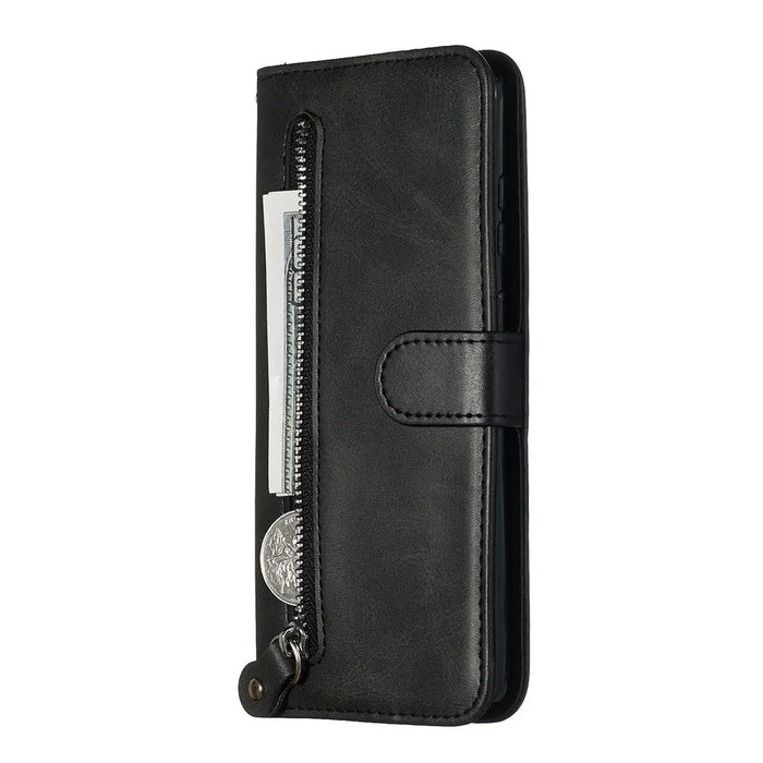 For Samsung Galaxy S20 Plus PU Leather Cases with Zipper Pocket Wallet Phone Cover Stand - Black - 4