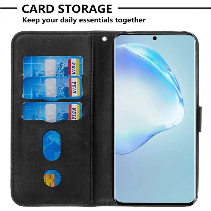 For Samsung Galaxy S20 Plus PU Leather Cases with Zipper Pocket Wallet Phone Cover Stand - Black - 6