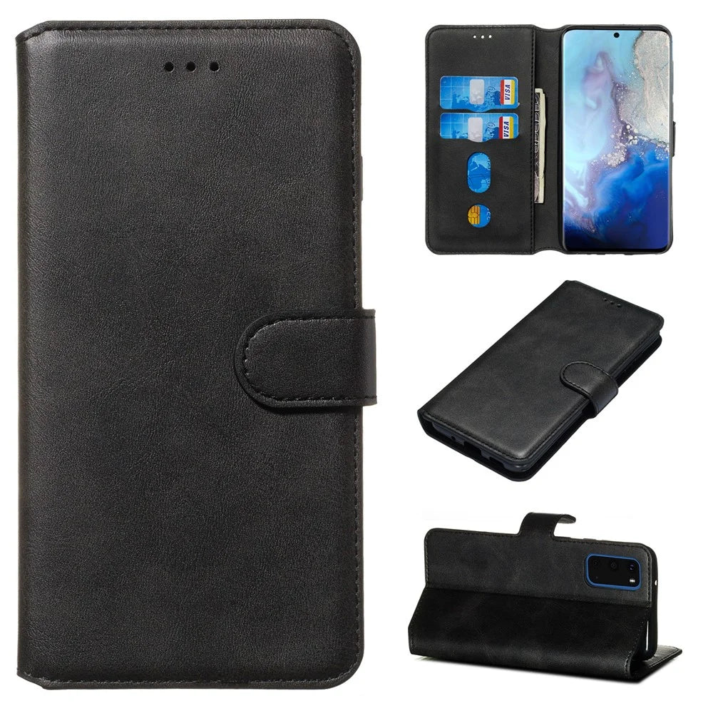 With Wallet Stand Flip Leather Phone Covering for Samsung Galaxy S20 4G/S20 5G - Black - 1