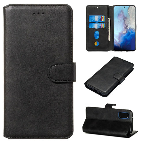 With Wallet Stand Flip Leather Phone Covering for Samsung Galaxy S20 4G/S20 5G - Black - 1