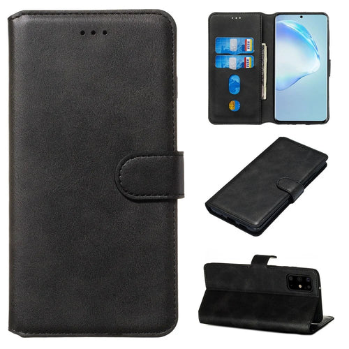 Solid Color Flip Leather Wallet Phone Cover for Samsung Galaxy S20 Plus - Black - 1