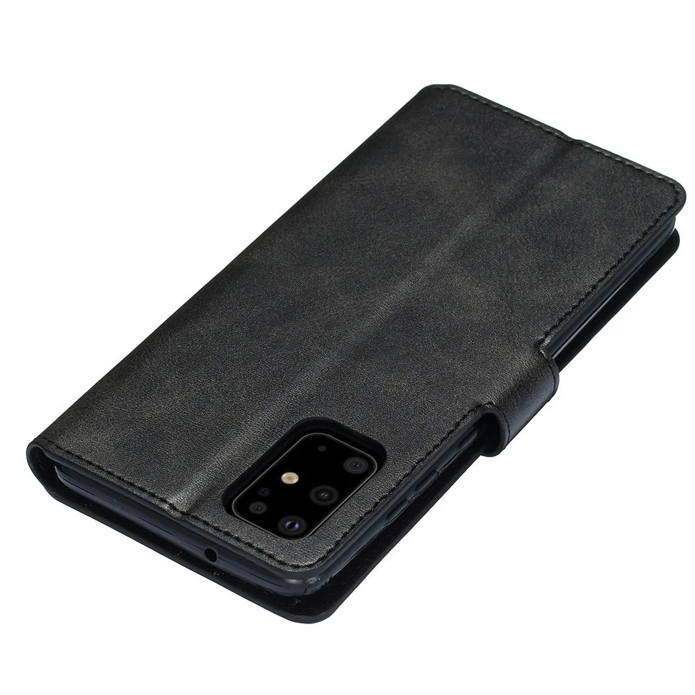 Solid Color Flip Leather Wallet Phone Cover for Samsung Galaxy S20 Plus - Black - 4