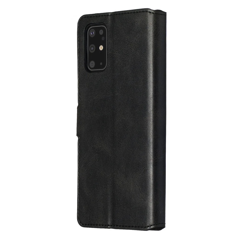 Solid Color Flip Leather Wallet Phone Cover for Samsung Galaxy S20 Plus - Black - 6