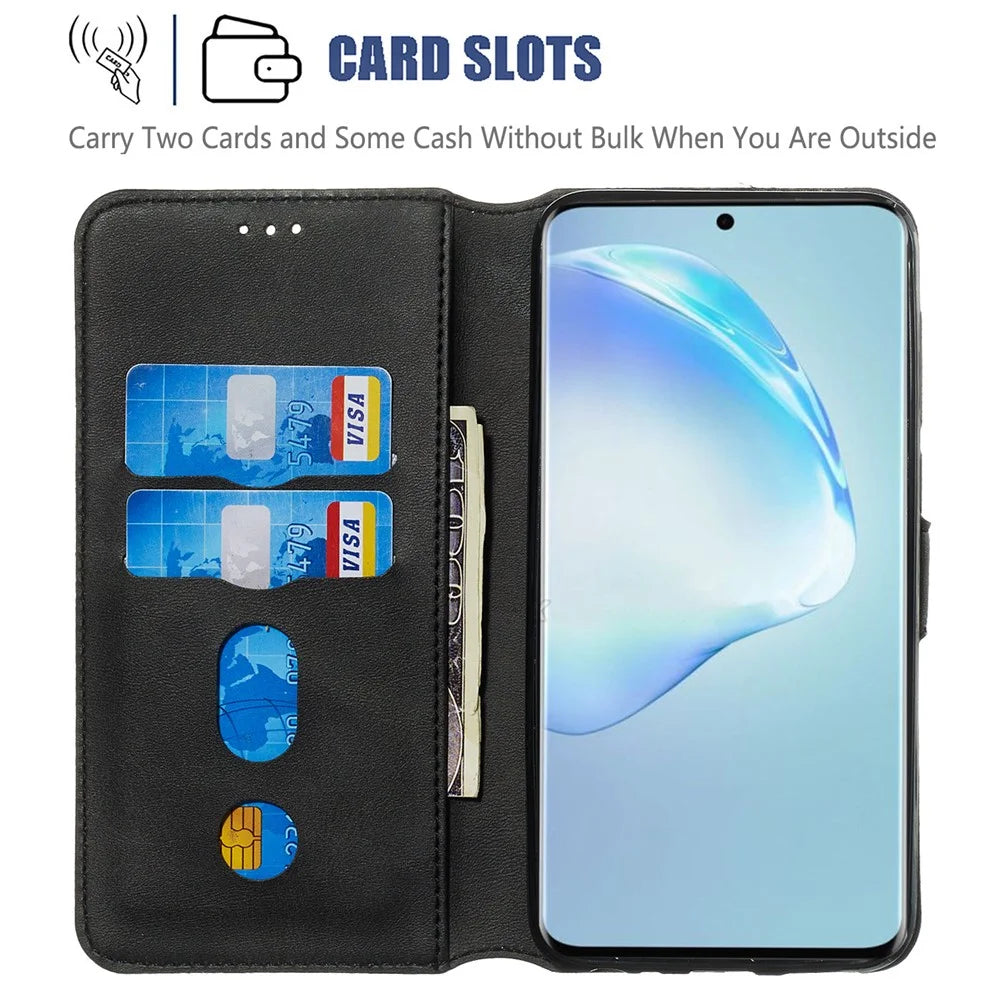 Solid Color Flip Leather Wallet Phone Cover for Samsung Galaxy S20 Plus - Black - 7