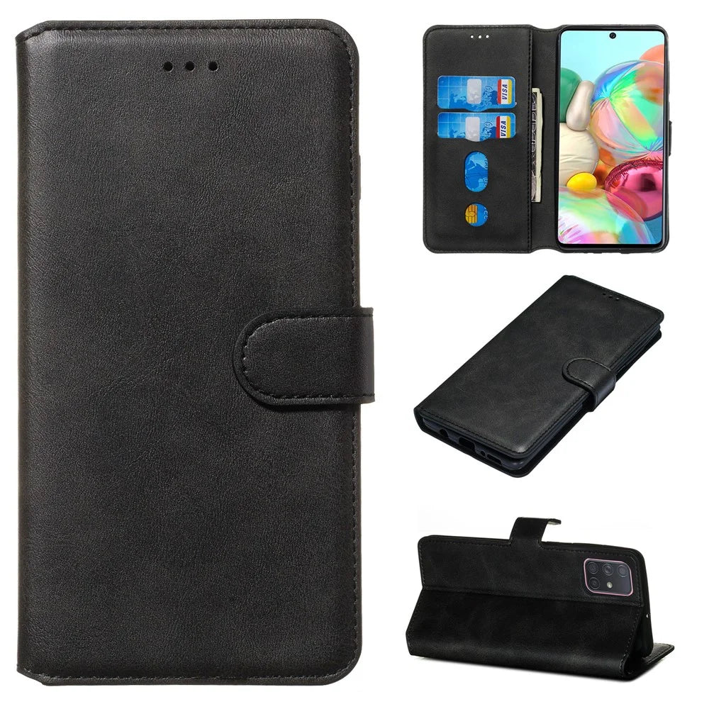 Solid Color Flip Leather Wallet Phone Case for Samsung Galaxy A71 A715 - Black - 1