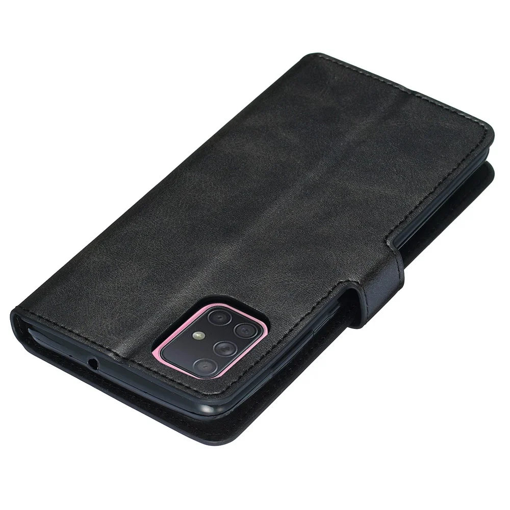 Solid Color Flip Leather Wallet Phone Case for Samsung Galaxy A71 A715 - Black - 4