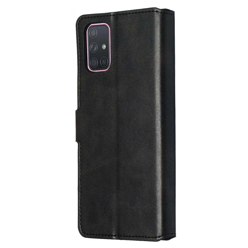 Solid Color Flip Leather Wallet Phone Case for Samsung Galaxy A71 A715 - Black - 6