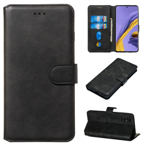 Classic Wallet Leather Stand Phone Protective Shell for Samsung Galaxy A51 - Black - 1