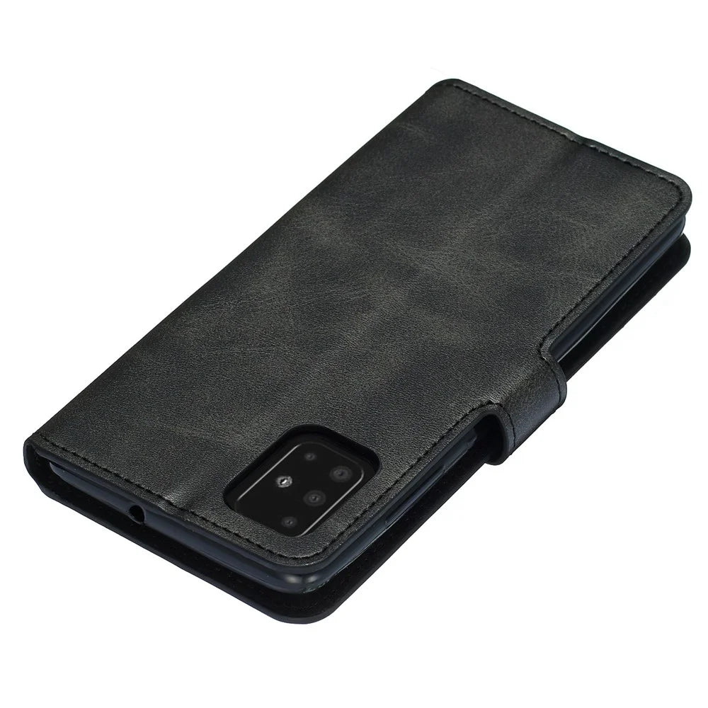 Classic Wallet Leather Stand Phone Protective Shell for Samsung Galaxy A51 - Black - 4