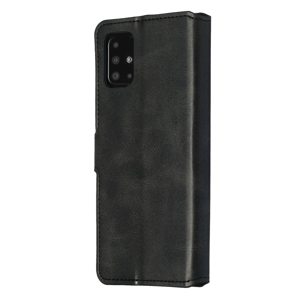 Classic Wallet Leather Stand Phone Protective Shell for Samsung Galaxy A51 - Black - 6