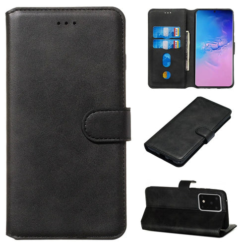 Solid Color Classic Flip Leather Wallet Phone Casing for Samsung Galaxy S20 Ultra - Black - 1