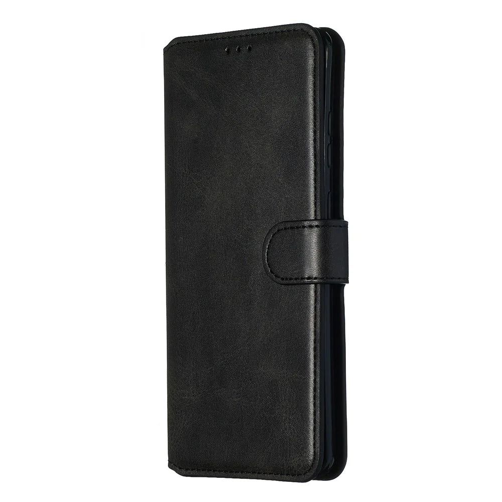 Solid Color Classic Flip Leather Wallet Phone Casing for Samsung Galaxy S20 Ultra - Black - 5