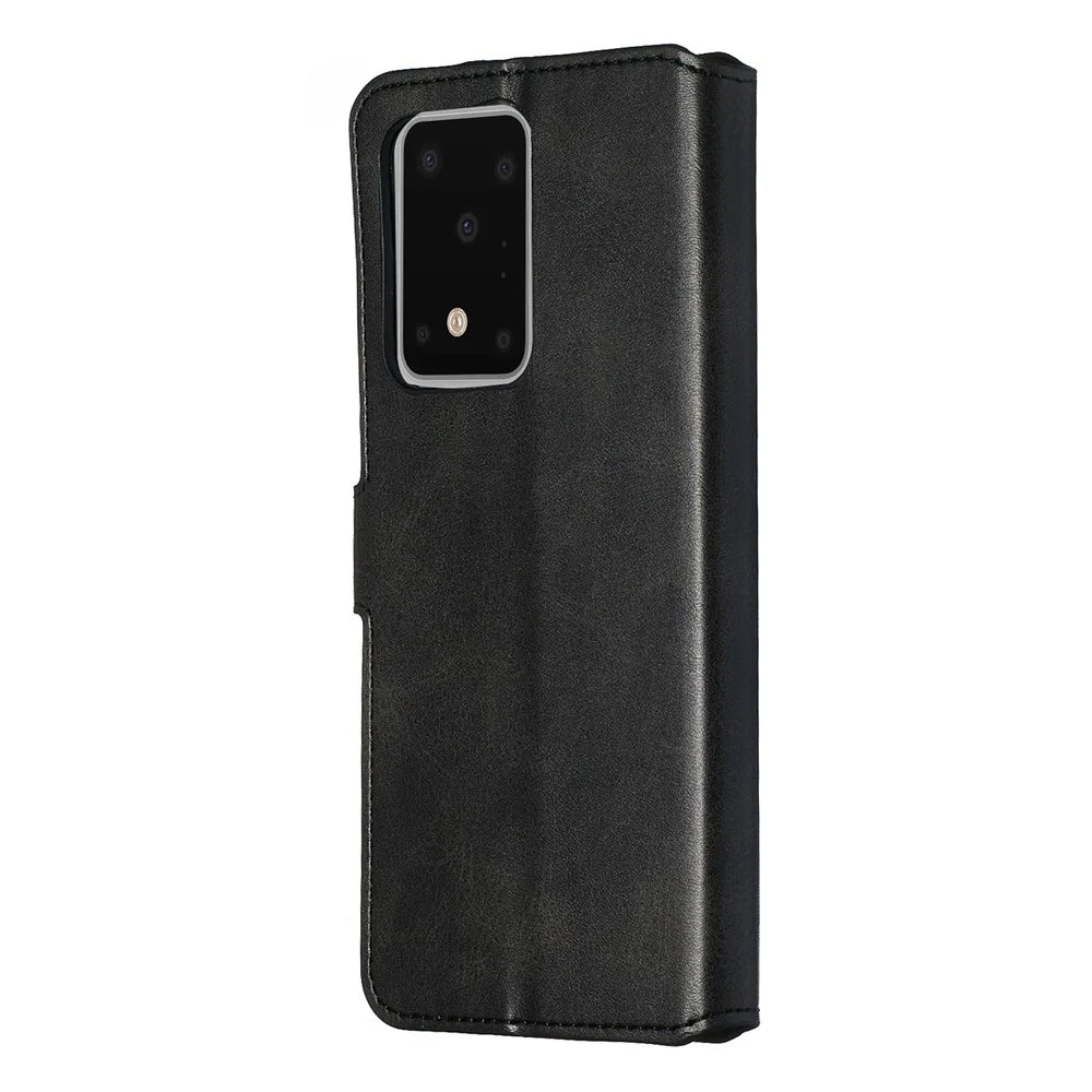 Solid Color Classic Flip Leather Wallet Phone Casing for Samsung Galaxy S20 Ultra - Black - 6