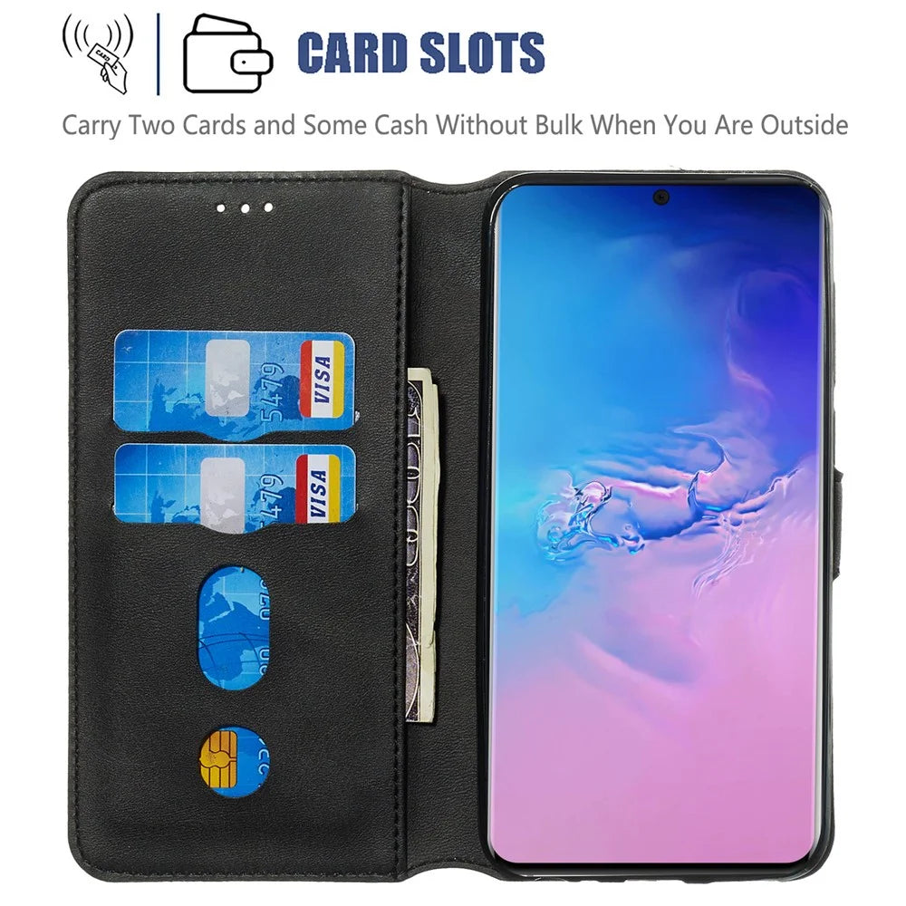 Solid Color Classic Flip Leather Wallet Phone Casing for Samsung Galaxy S20 Ultra - Black - 7