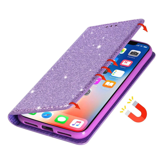 Flash Powder Auto-absorbed Leather Stand Shell for Samsung Galaxy S20 4G/S20 5G - Purple - 2