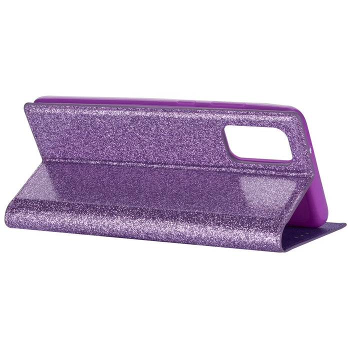 Flash Powder Auto-absorbed Leather Stand Shell for Samsung Galaxy S20 4G/S20 5G - Purple - 5