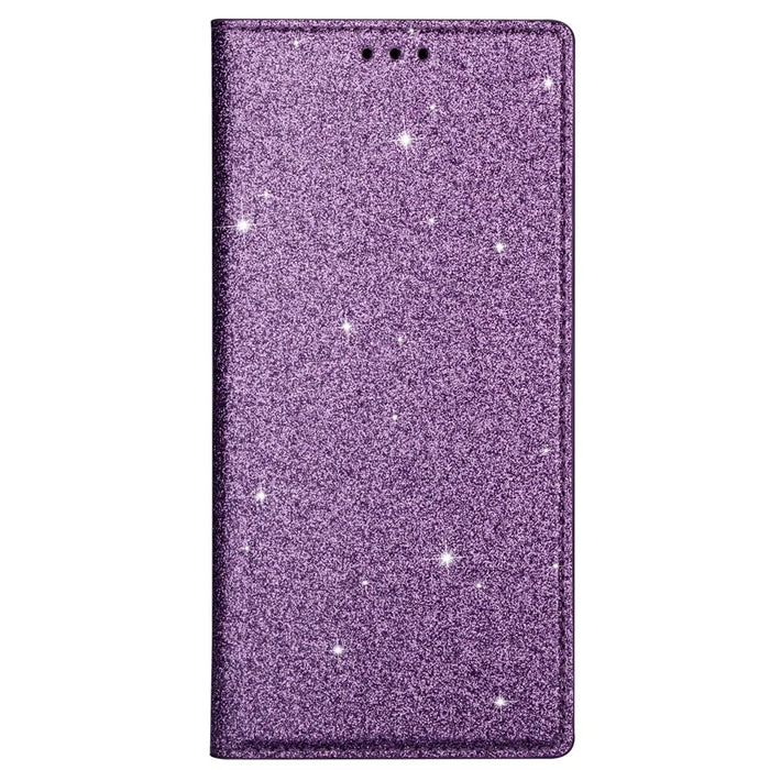 Flash Powder Auto-absorbed Leather Stand Shell for Samsung Galaxy S20 4G/S20 5G - Purple - 7