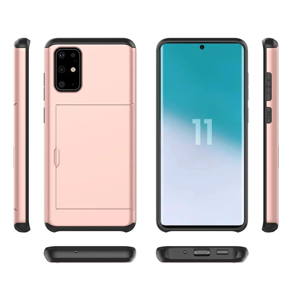 Card Slot PC + TPU Hybrid Protective Case for Samsung Galaxy S20 Plus - Rose Gold - 2