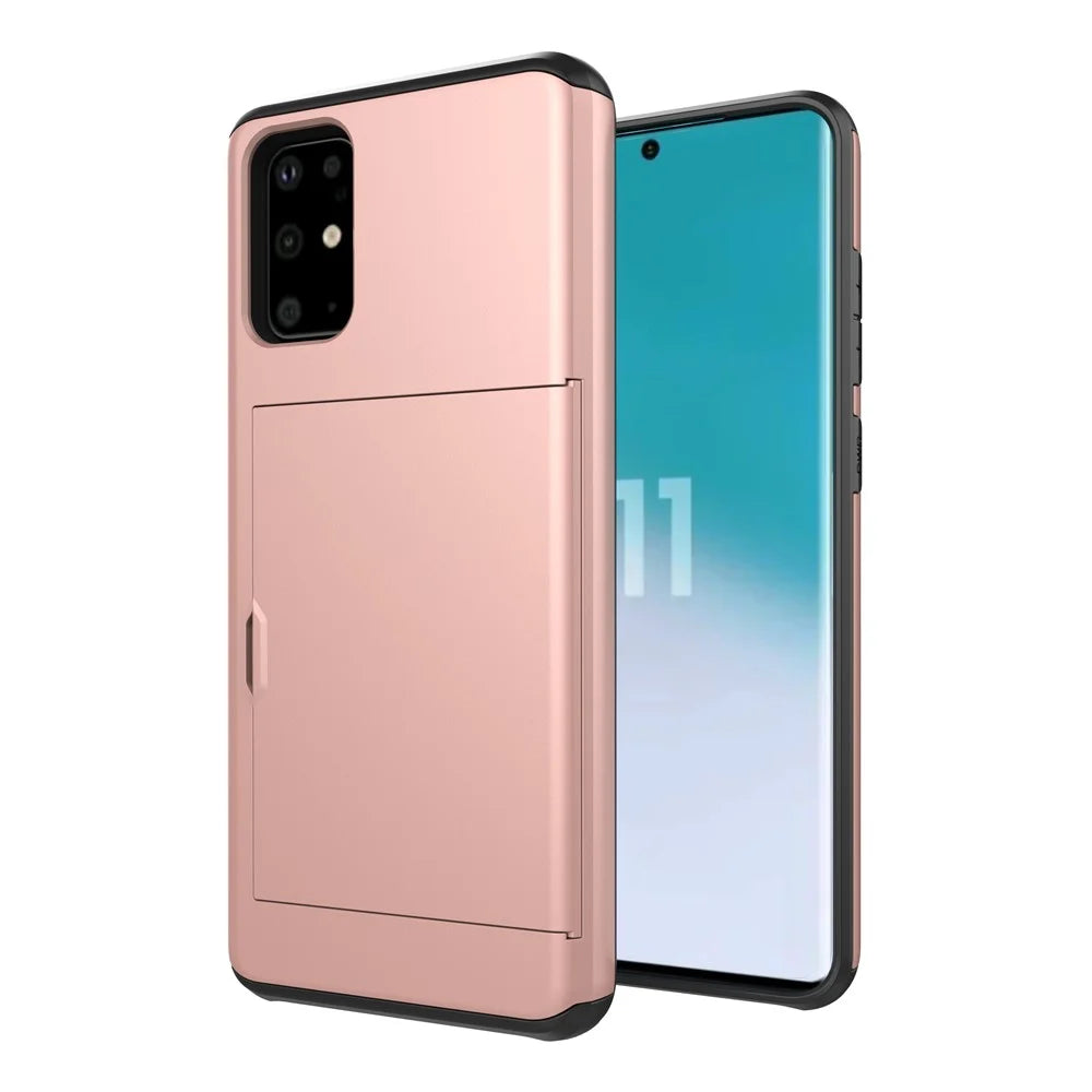 Card Slot PC + TPU Hybrid Protective Case for Samsung Galaxy S20 Plus - Rose Gold - 3