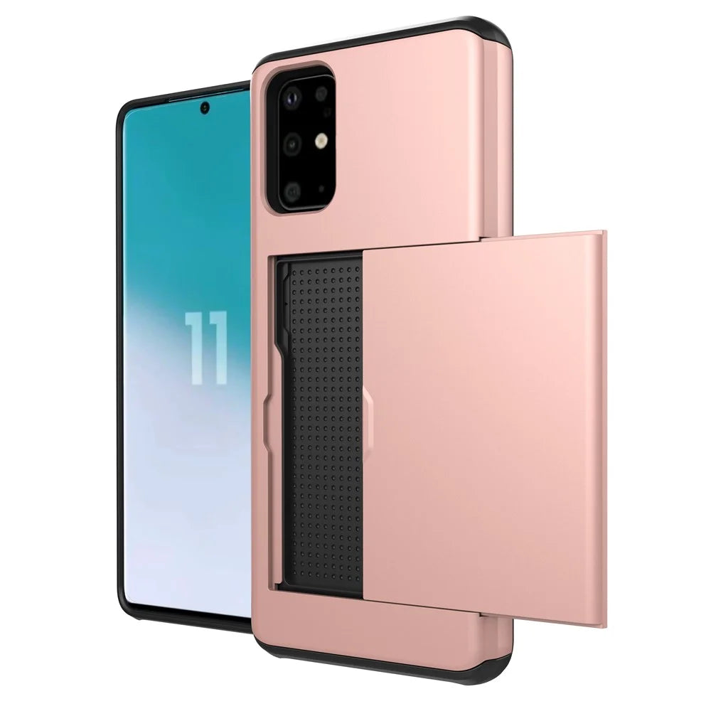 Card Slot PC + TPU Hybrid Protective Case for Samsung Galaxy S20 Plus - Rose Gold - 4