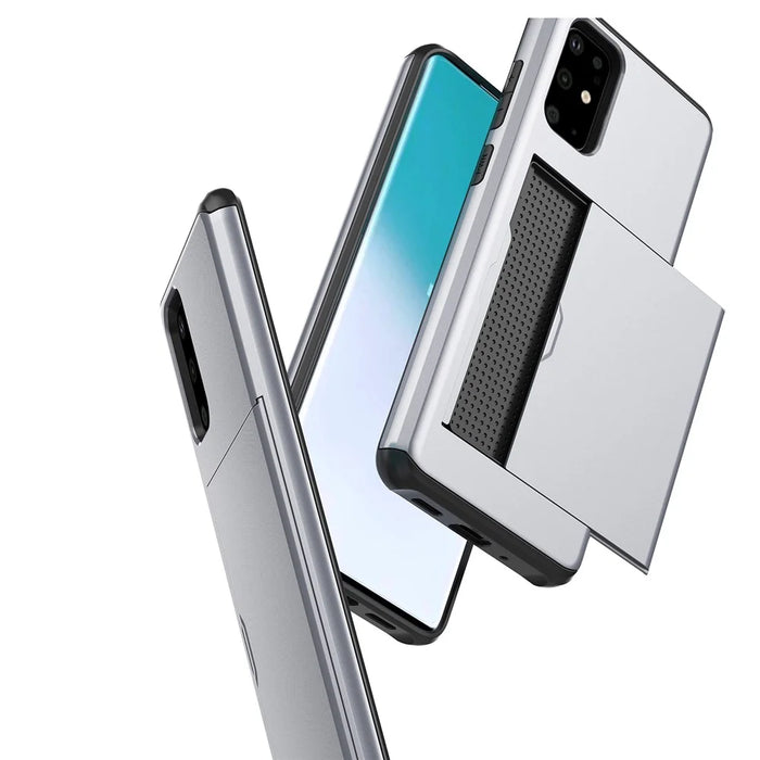 Card Slot PC + TPU Hybrid Phone Case for Samsung Galaxy S20 4G/S20 5G - Silver - 4
