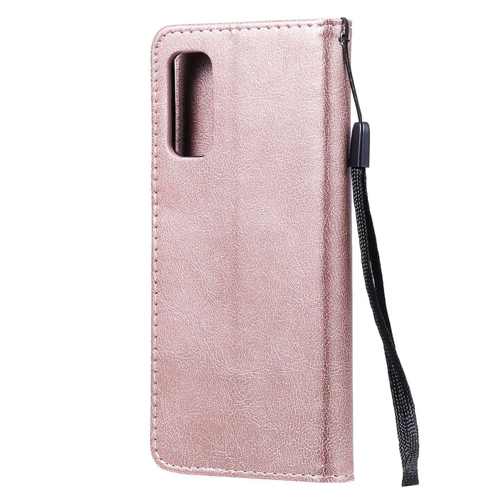 For Samsung Galaxy S20 4G / S20 5G Case Solid Color Leather Mobile Cover Wallet Stand with Strap - Rose Gold - 3