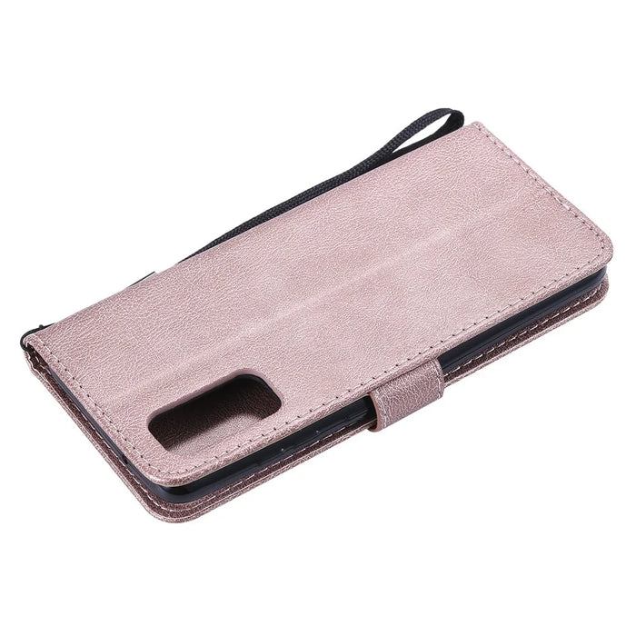 For Samsung Galaxy S20 4G / S20 5G Case Solid Color Leather Mobile Cover Wallet Stand with Strap - Rose Gold - 6
