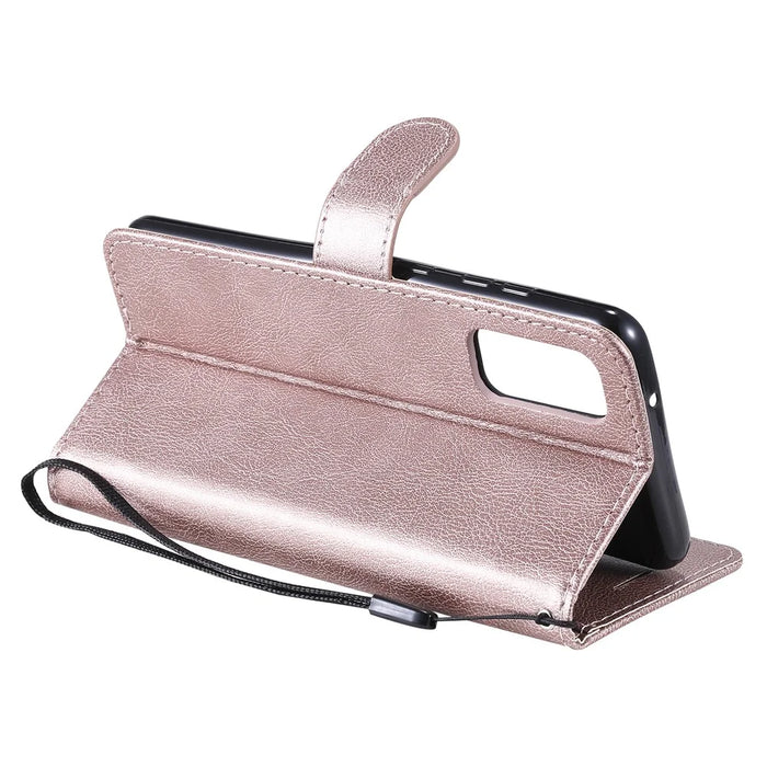 For Samsung Galaxy S20 4G / S20 5G Case Solid Color Leather Mobile Cover Wallet Stand with Strap - Rose Gold - 7