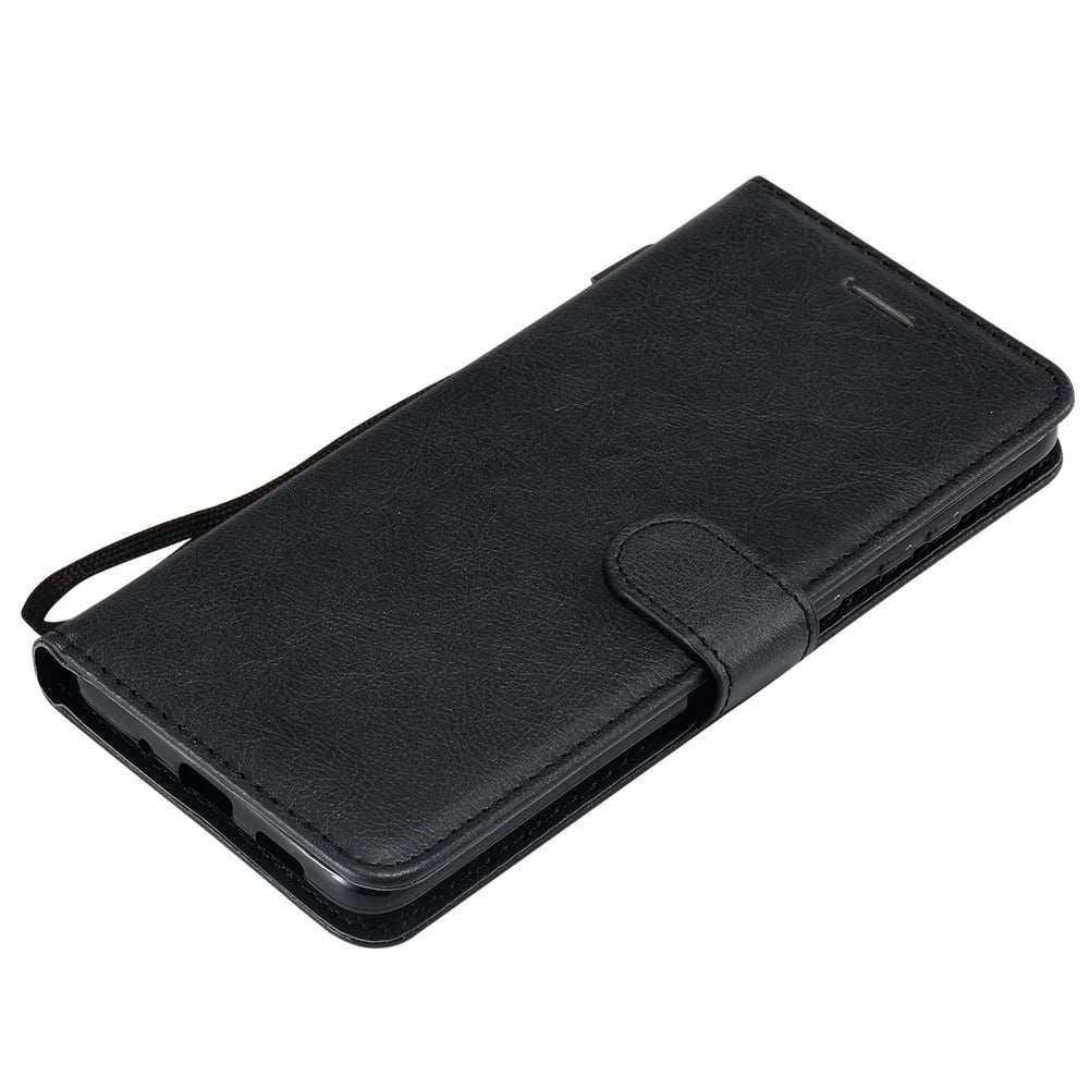 For Samsung Galaxy S20 Plus Case Solid Color Leather Mobile Cover Wallet Stand with Strap - Black - 5