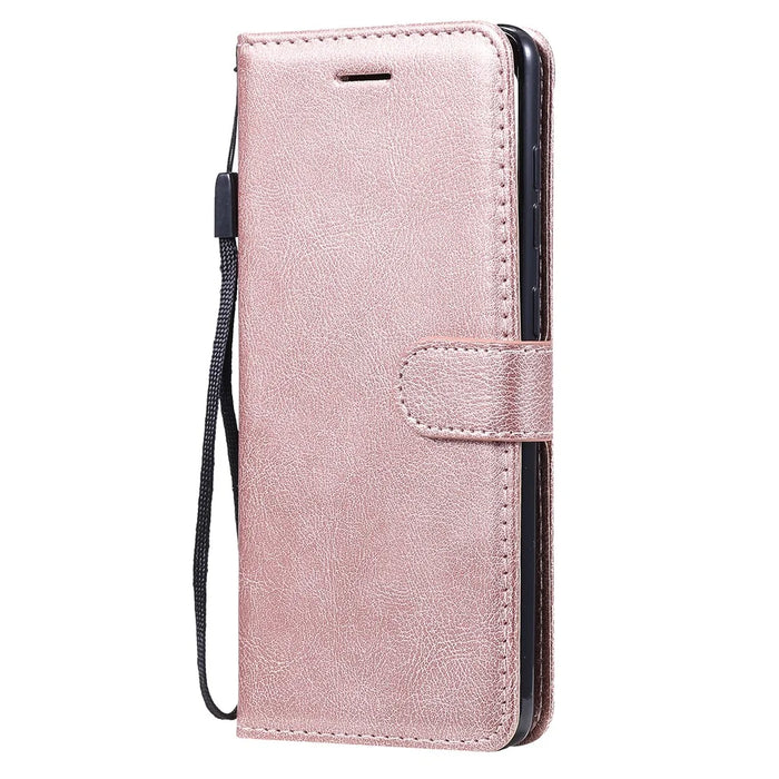 For Samsung Galaxy A71 Case Solid Color Leather Mobile Cover Wallet Stand with Strap - Rose Gold - 2